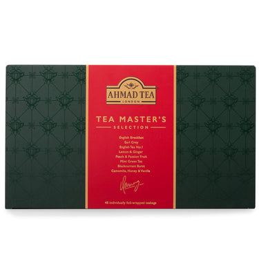 Ahmad Tea Black, Green, & Herbal Teas, Tea Master's  Selection Red & Green Gift Box, Variety of 8 Teas, Teabags 48 ct - Caffeinated, Decaffeinated, and Sugar-Free